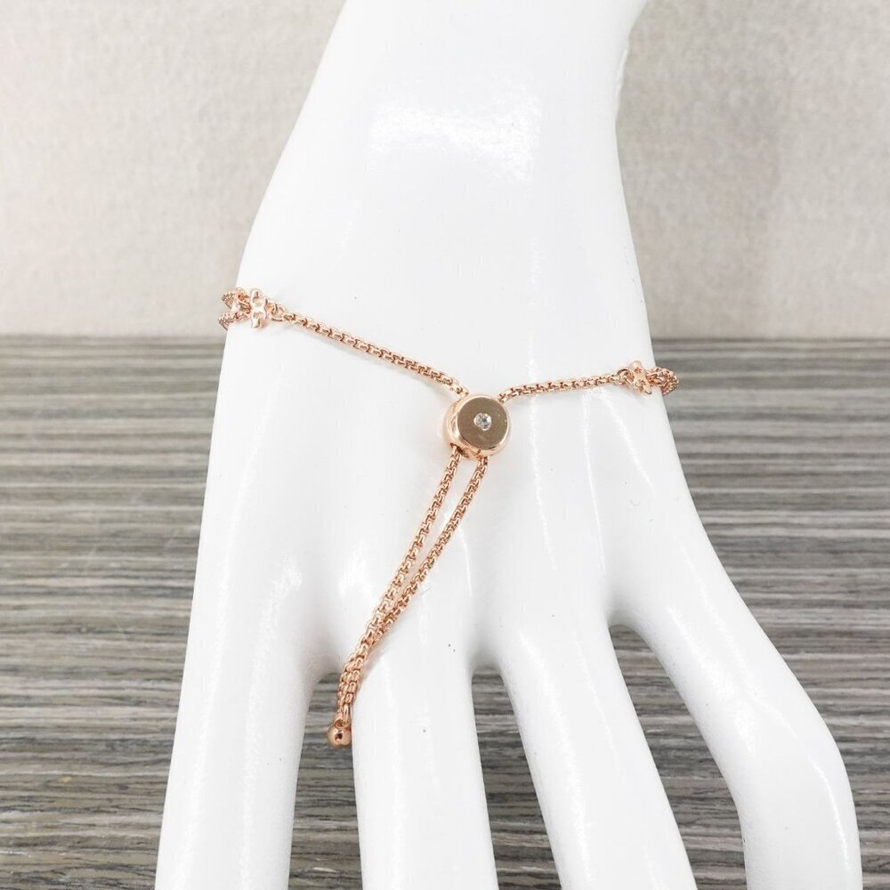 Tory Burch Logo Pearl Slider Adjustable Bracelet Rose Gold OS - Picture 5 of 12